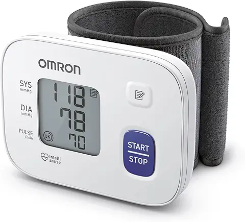 OMRON RS1 Monitor automático de presión arterial de muñeca para uso doméstico o en movimiento: máquina de presión arterial clínicamente validada con manguito preformado de 13,5 a 21,5 cm